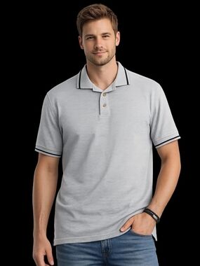 Men's Light Gray Polo with Contrast Trim KC SPORT